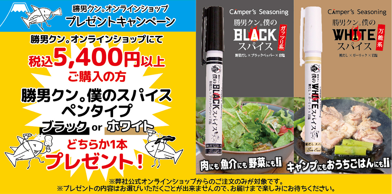 通販 12月1日 水 5400円以上ご購入で 勝男クン 僕のスパイス ペンタイプ ホワイトかブラックどちらか１本プレゼント お知らせ